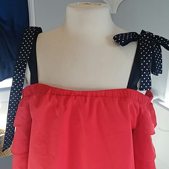 Lucy Paris tie cold shoulder polka dot  blouse - Picture 4 of 7